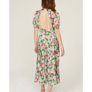 L.K. Bennett Green Floral Silk Midi Dress SIZE 12 Satin Romantic Designer $825